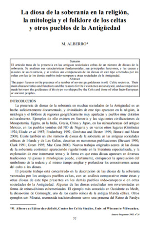 La Diosa de la Soberania en la Religion, la Mitologia y el Folklore de los celtas y otros pueblos de la Antiguedad